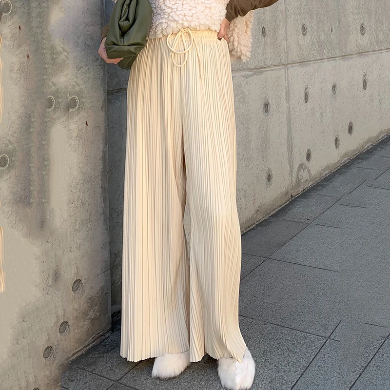 Женские вязанные широкие брюки 20209 Новые Теплые универсальные модные осенние