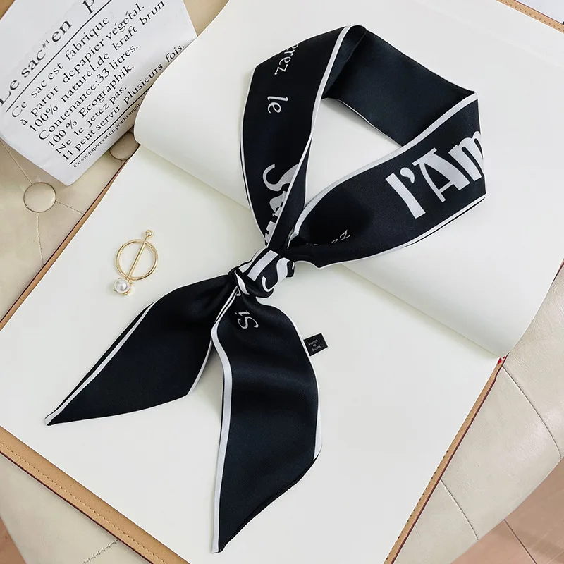 

Double-Sided Pointed Small Ribbon Women's Long Silk Scarf Artificial Silk All-Match Letters Professional Gift Hair Band