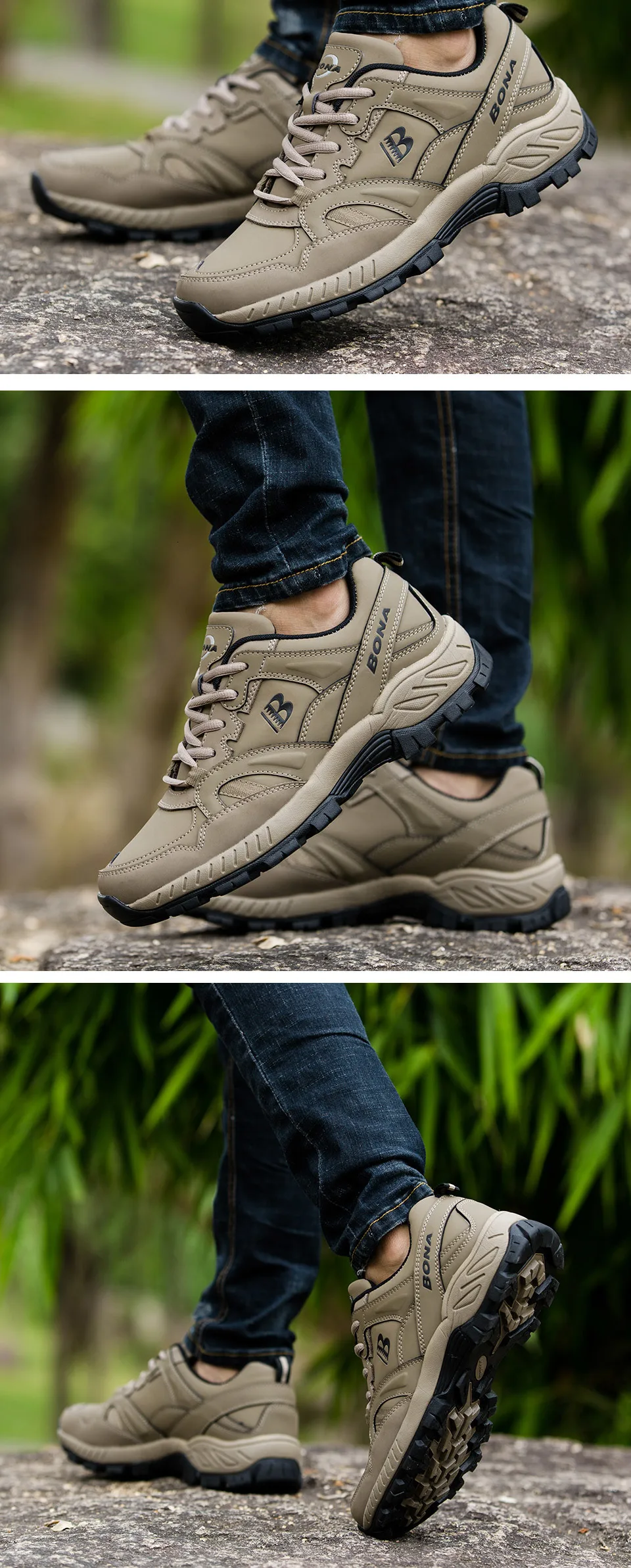 BONA Man Hiking Shoes Men Suede Breathable Lace Up Men Athletic Shoes Outdoor Jogging Sneakers Comfortable Soft Outdoor Sneakers