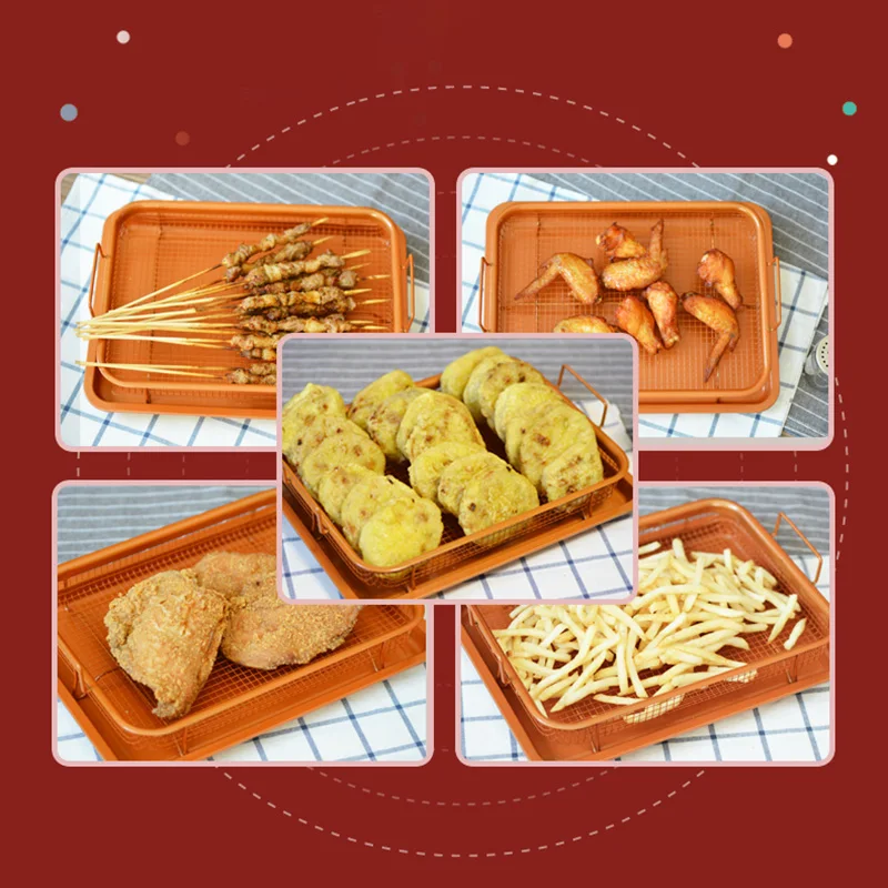 

French Fries Baked Basket Copper Baking Tray Oil Frying Baking Pan Non-stick Chips Basket Baking Dish Grill Mesh Kitchen Tools
