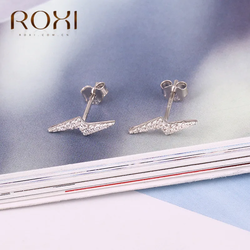 Женские серьги гвоздики в виде молнии из серебра 100% пробы|Серьги-гвоздики| |