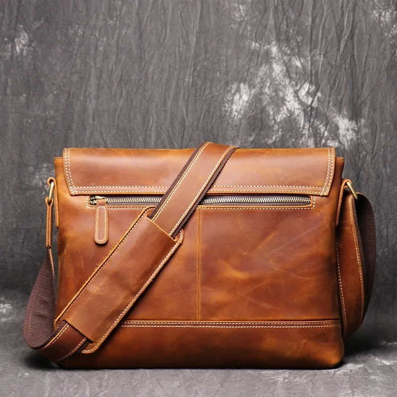 

Briefcase New Men's Retro Leather Shoulder Bag Crazy Horse Leather Messenger Bag Large Capacity Business A4 File Package For Man