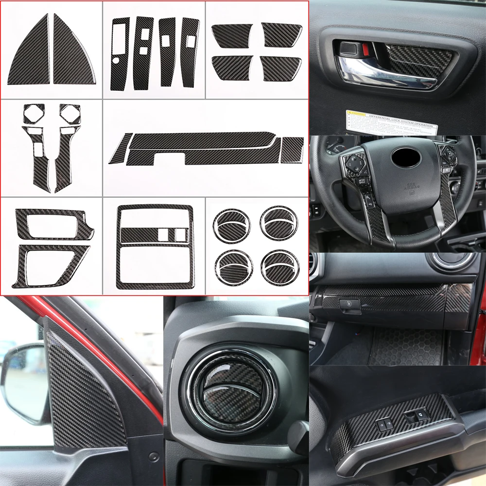 

34PCS Soft Real Carbon Fiber Interior Central Control Decorative Cover Trim Fit For Toyota Tacoma 2016-2020 Car Accessories