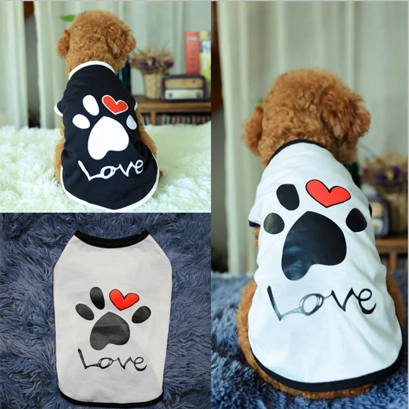 Летняя хлопковая футболка одежда для собак кошек и с принтом лап дизайн сердечек