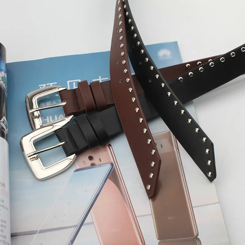 Женские ремни с заклепками квадратный пояс металлической пряжкой популярный