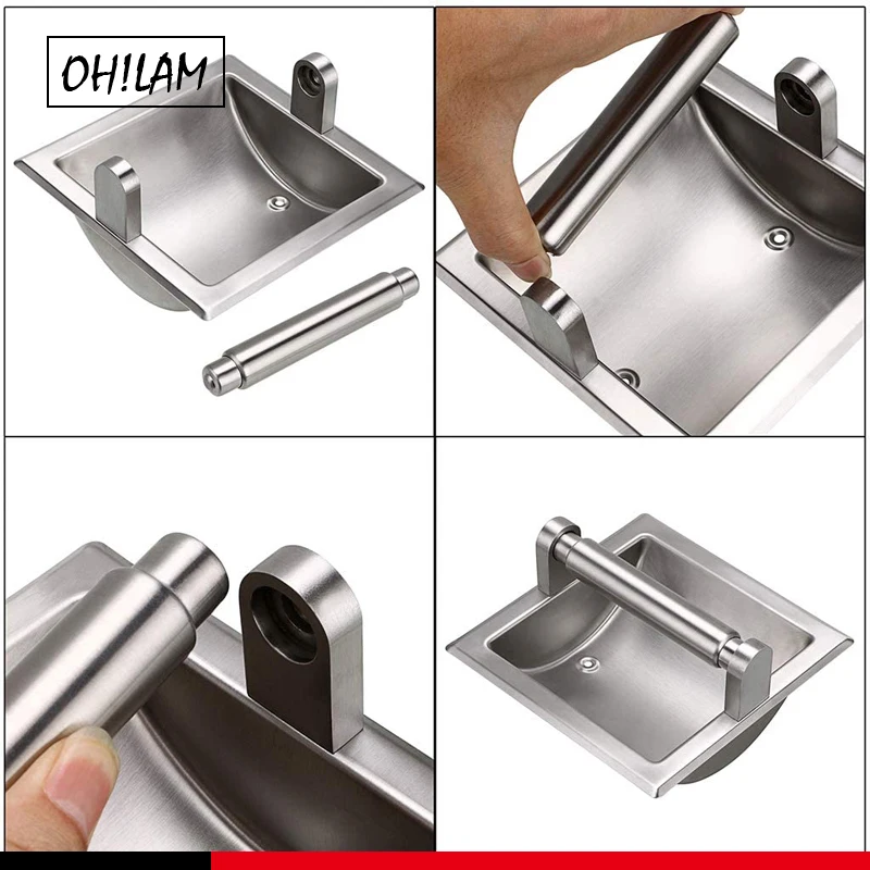 commecial recessed toilet paper holder wall mounted tissue paper roll holder stainless steel build in tissue roll rack dispenser free global shipping