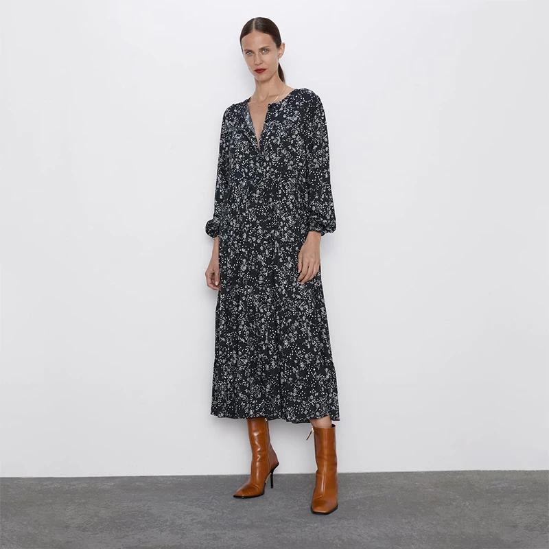 ZA новые осенние модные платья для женщин с принтом платье миди свободные