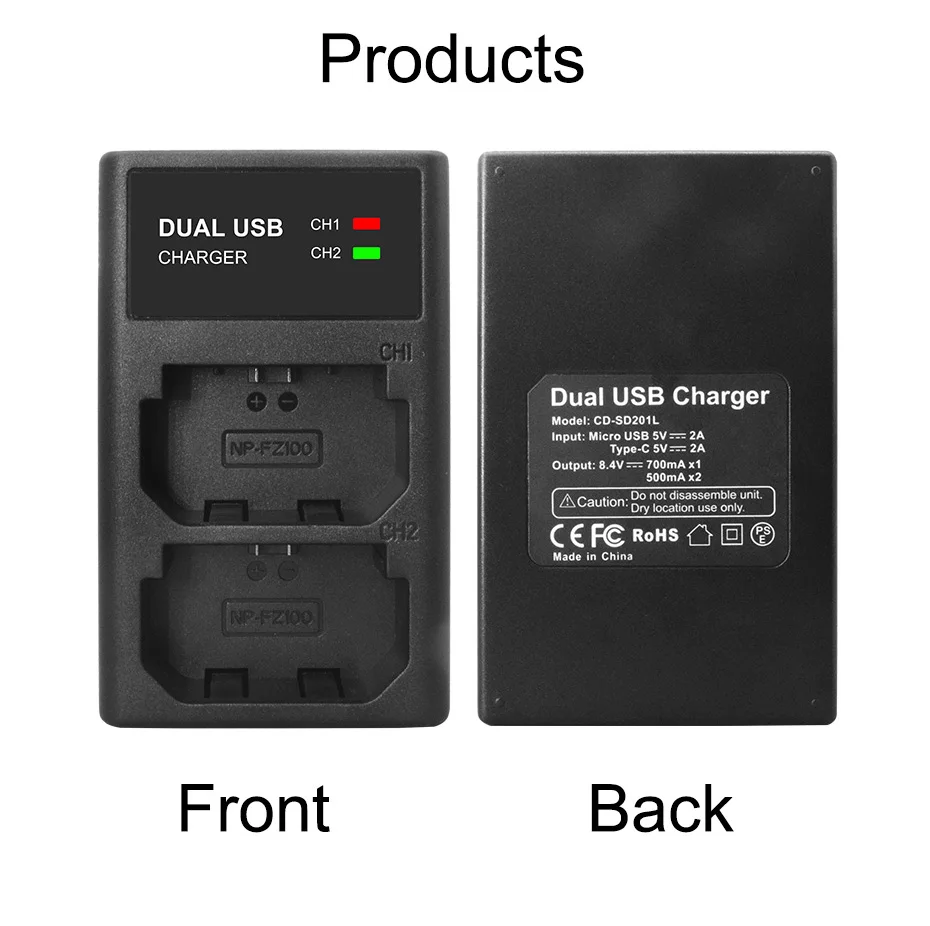 

7.2V NP FZ100 NPFZ100 NP-FZ100 Battery + LED Dual USB Charger for Sony Alpha A7III A7R III A9 Alpha 9 A7R3 A6600 Cameras