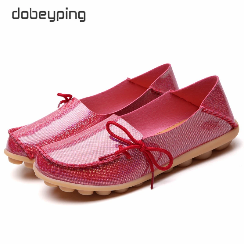 New Moccasins Women Flats Spring Autumn Woman Loafers Patent Leather Female Shoes Slip On Ballet Bowtie Women's Shoe Size 35-44