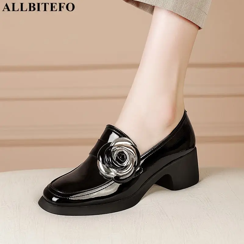 

ALLBITEFO Size:34-42 Thick Heels Genuine Leather Office Ladies Shoes Autumn/Spring Women Heels Shoes Brand High Heels Shoes