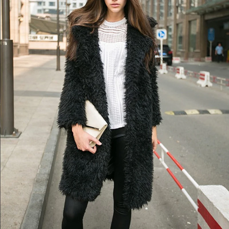 black Long Wool Coat Women Coat Outerwear Winter Clothing Fashion Warm Woolen Blends Female Elegant Solid Outerwear Fashion - Цвет: black