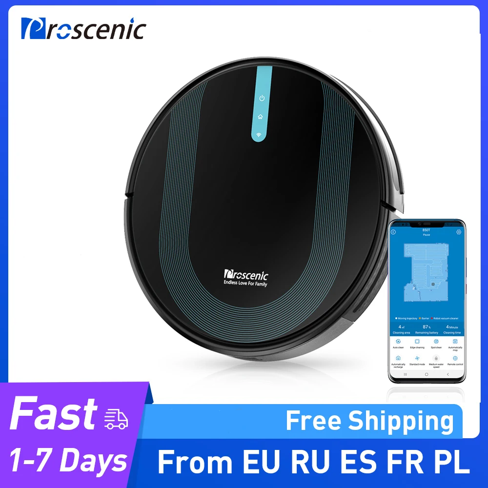 Proscenic 850P с функцией Wi Fi робот пылесос 3 в 1 С моющей шваброй 3000Pa всасывания