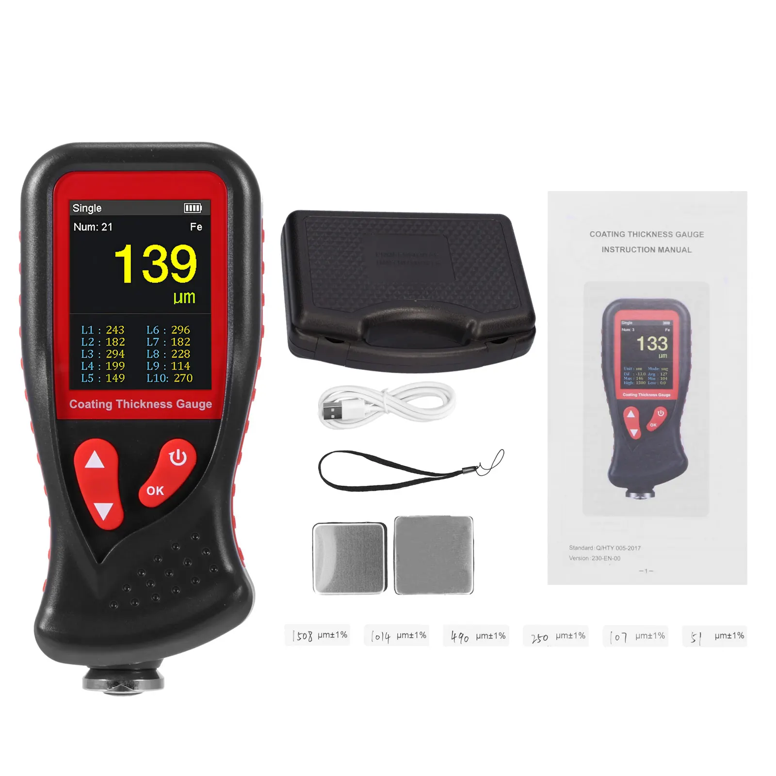 

GT230 Coating Thickness Gauge Car Film Digital Thickness Gauge Tester 0-1300um LCD Rechargeable Body Paint Thickness Meter