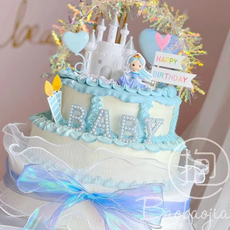 INS жемчужные фетровые Детские топперы для торта розовые украшения на день