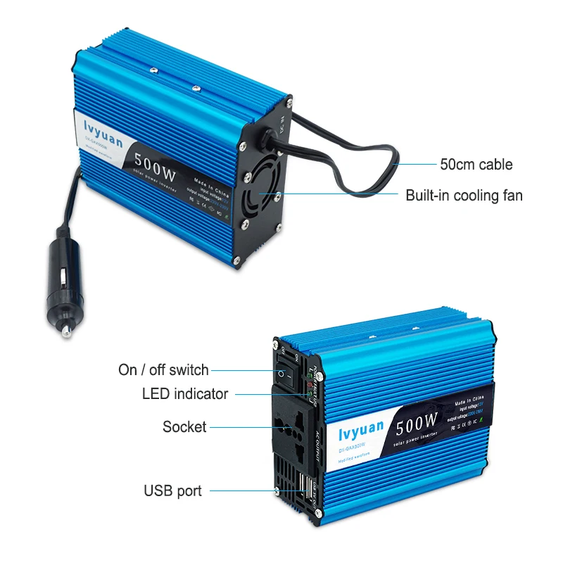 Автомобильный инвертор DC 12V на AC 220V 500W/1000W зарядное устройство адаптер преобразователь для прикуривателя универсальный разъем автомобильных аксессуаров.