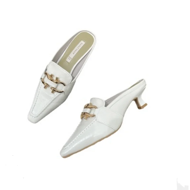 

Bailamos Women Slipper 2021 Summer Fashion Brand Mules Low Heel Outsides Sandals Ladies Slides Pointed Toe Slip On Luxury Beach