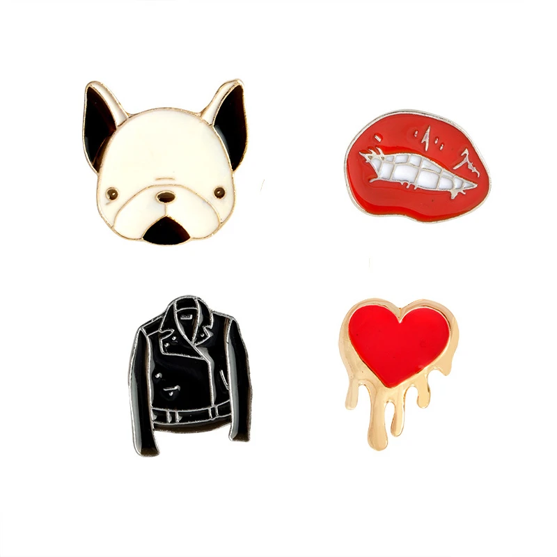 Романтические Мультяшные красные Броши с сердечком для женщин куртка собак губы