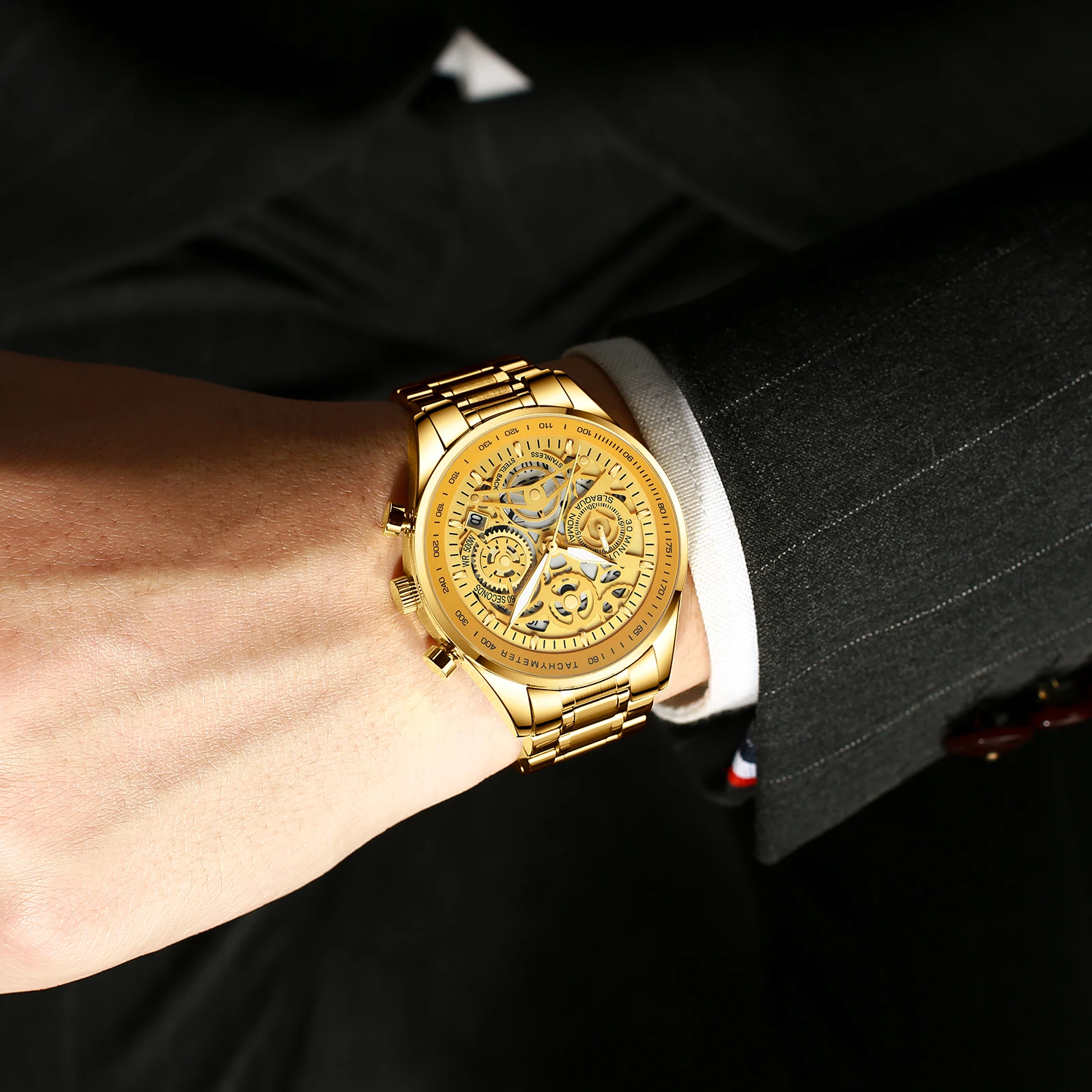 

Fashion Mens Watches with Black Gold Top Brand Luxury Sports Quartz Watch Men