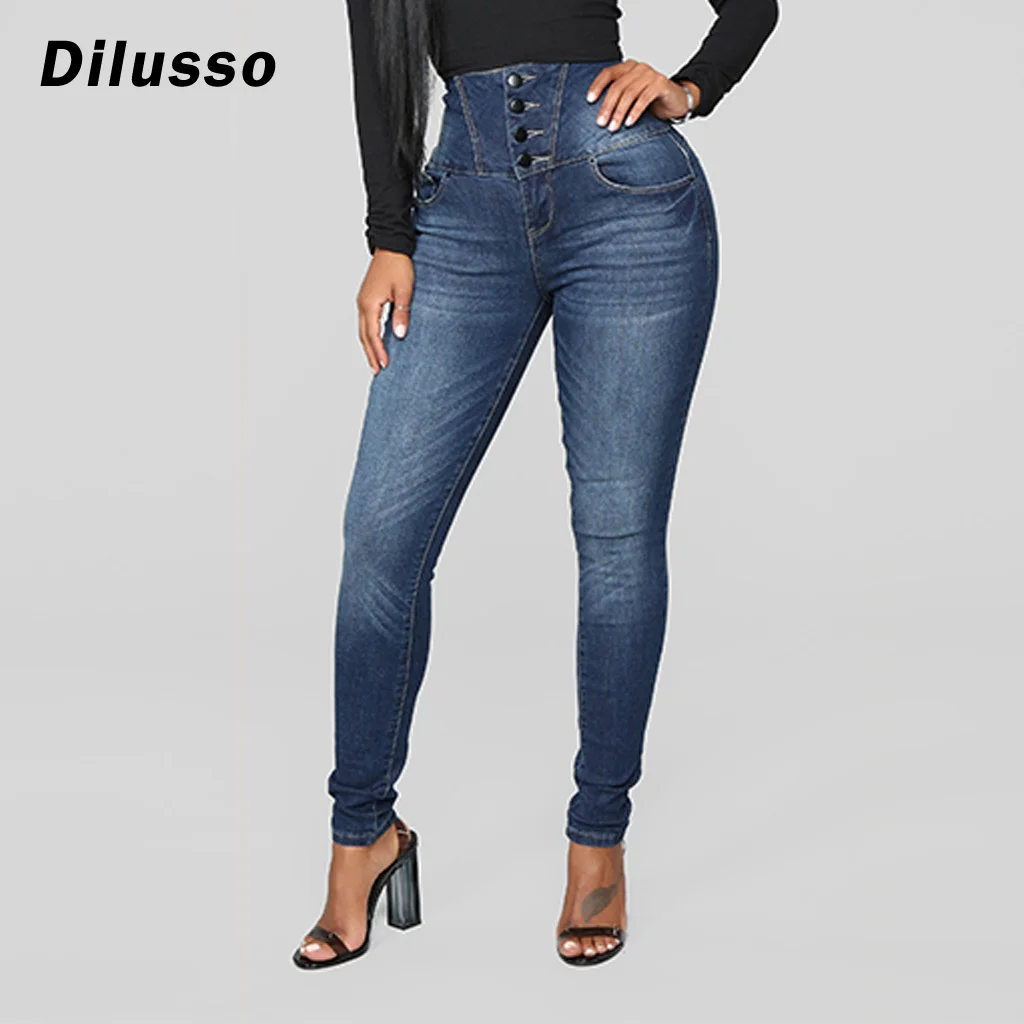 Женские облегающие повседневные джинсы с высоким запястьем новинка 2020 синие