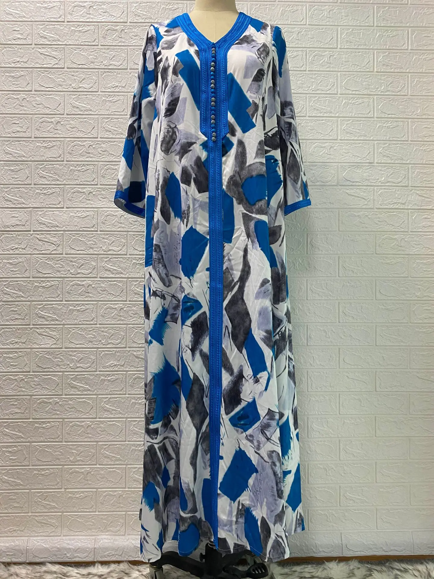 Women Dubai Djelleba Dress Loose Printed Braided Trim Arabic Saudi Oman Islamic Muslim Abaya Gown Morocco Kaftan Party Evening | Женская