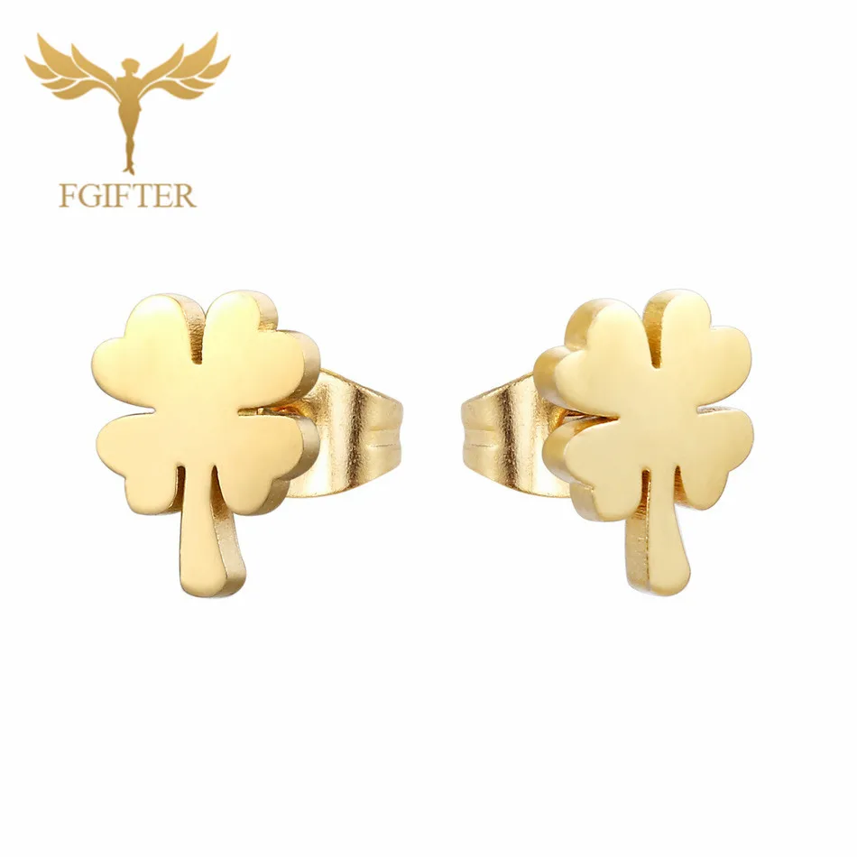 Clover Earrings 12pairs/lot Wholesale Star Earrings Set Man Woman Girl Stud Earring Gold Stainless Steel Jewelry Fashion Jewellery - Окраска металла: Clover Earrings