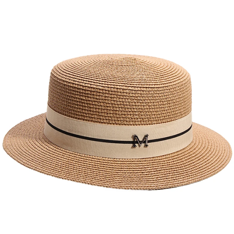 

New Summer Women's Boater Beach Hat Wide side Female Casual Panama Hat Lady Classic Flat Bowknot Straw Sun Hat Women Fedora