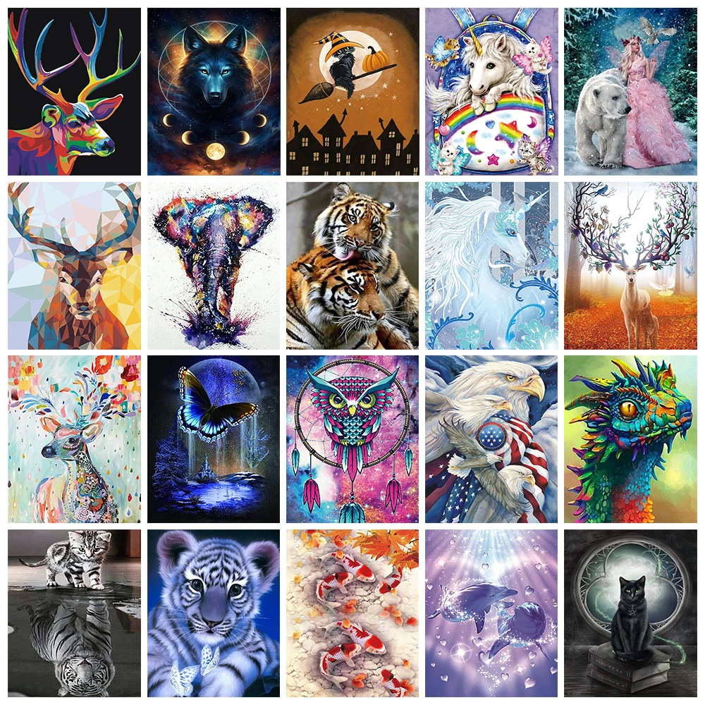 

Color Animal Rhinestone Painting Mosaic Kit Art Picture Deer Tiger Cross Stitch Decoration Set Embroidery 5D Diy Diamond Paintin