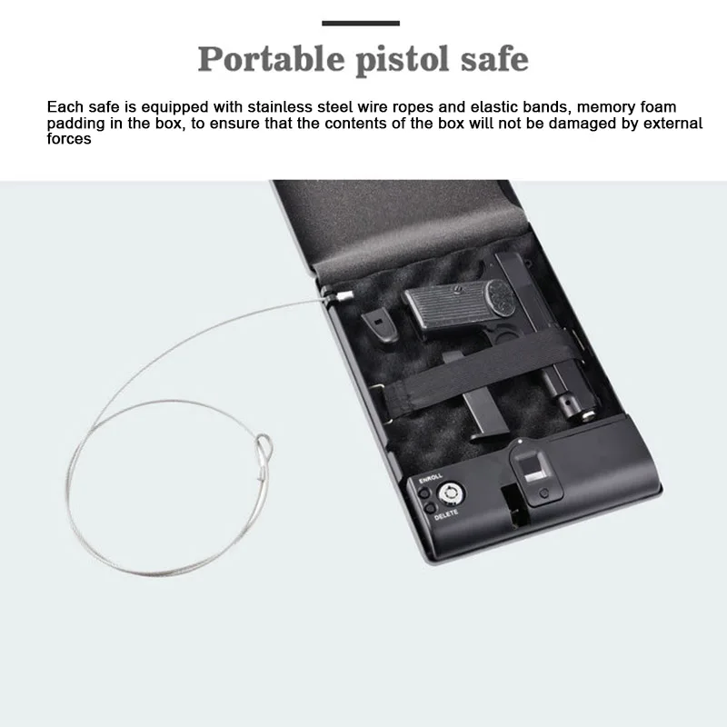 

Car Security Box Protable Pistol Safe Steel Safe Deposit Box Gun Fingerprint Safe Valuables Cash Jewelry Storage Box Key Safe