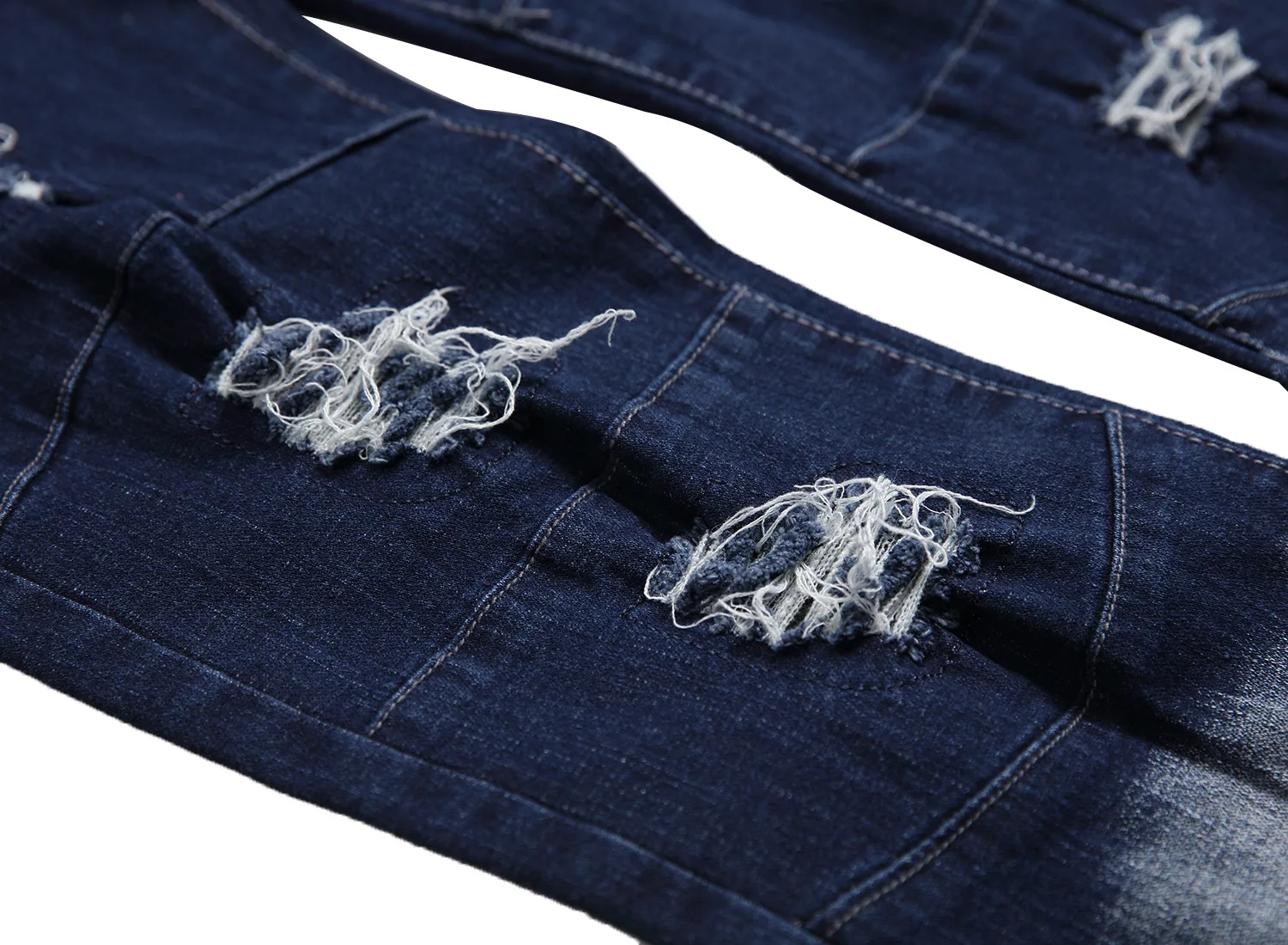 

COO 2020 Men's Slim-Fit Stretch Ripped Jeans Youth Faded Dual-Color Patchwork Denim Trousers