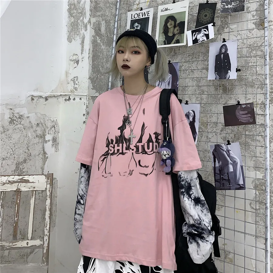 Woherb, Harajuku, футболка из двух частей, женская и Мужская модная уличная одежда, топы с буквенным принтом, повседневные топы с длинным рукавом, футболки
