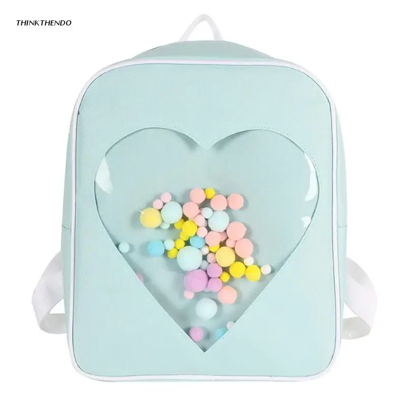 Японская школьная сумка в стиле Харадзюку, прозрачный маленький ранец карамельных цветов в форме сердца, с плюшевой подкладкой, в стиле Kawaii ...