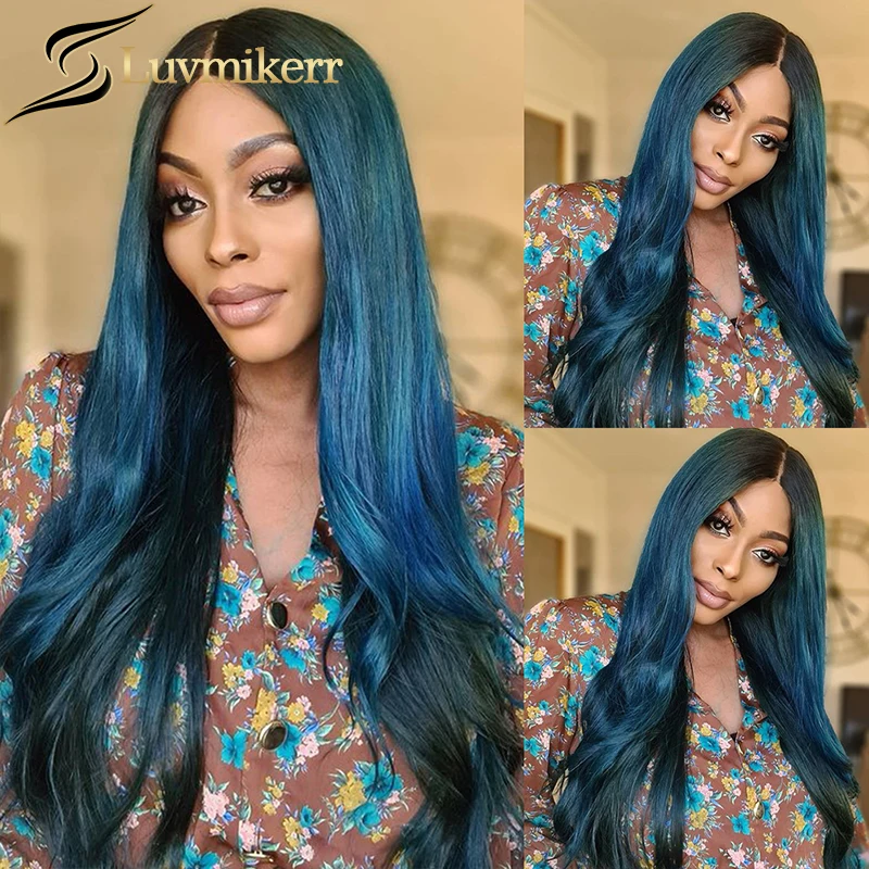 

Green Ombre Blue Lace Front Human Hair Wigs Full Pre Plucked Body Wave Deep Part 13x6 Transparent Hd Lace Frontal Wig For Women