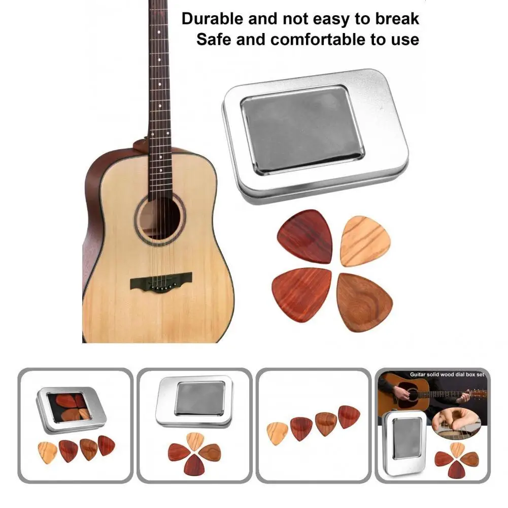 

Compact 4Pcs/Set Delicate Finger Guitar Celluloid Sheath Picks Portable Guitar Wood Pick High Stability for Playing