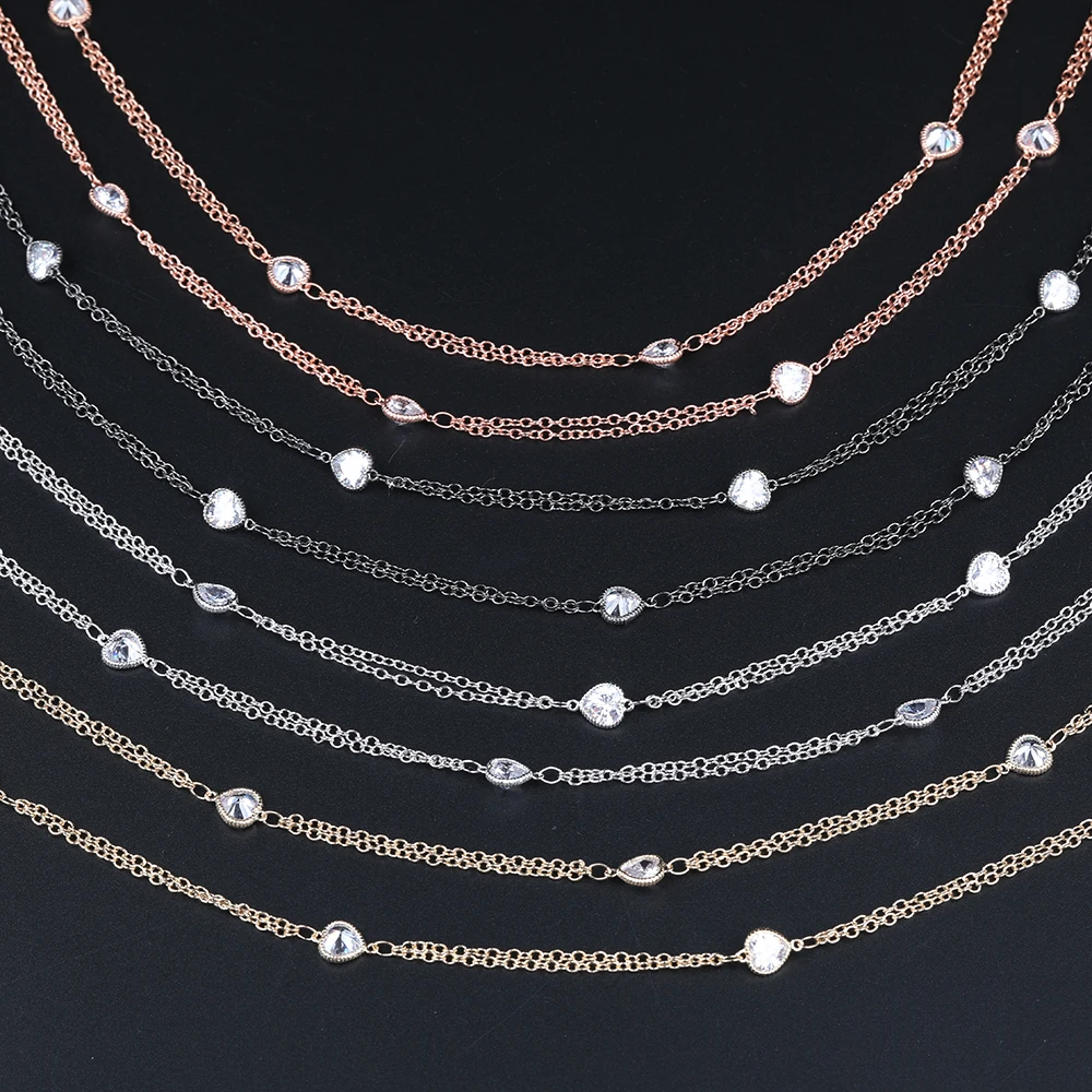 

5Meter/Lot 7mm Zirconia Heart Shape Beads Rosary Chains,Plated Rose Gold Wire Wrapped CZ Beads Chains For DIY Jewelry Making