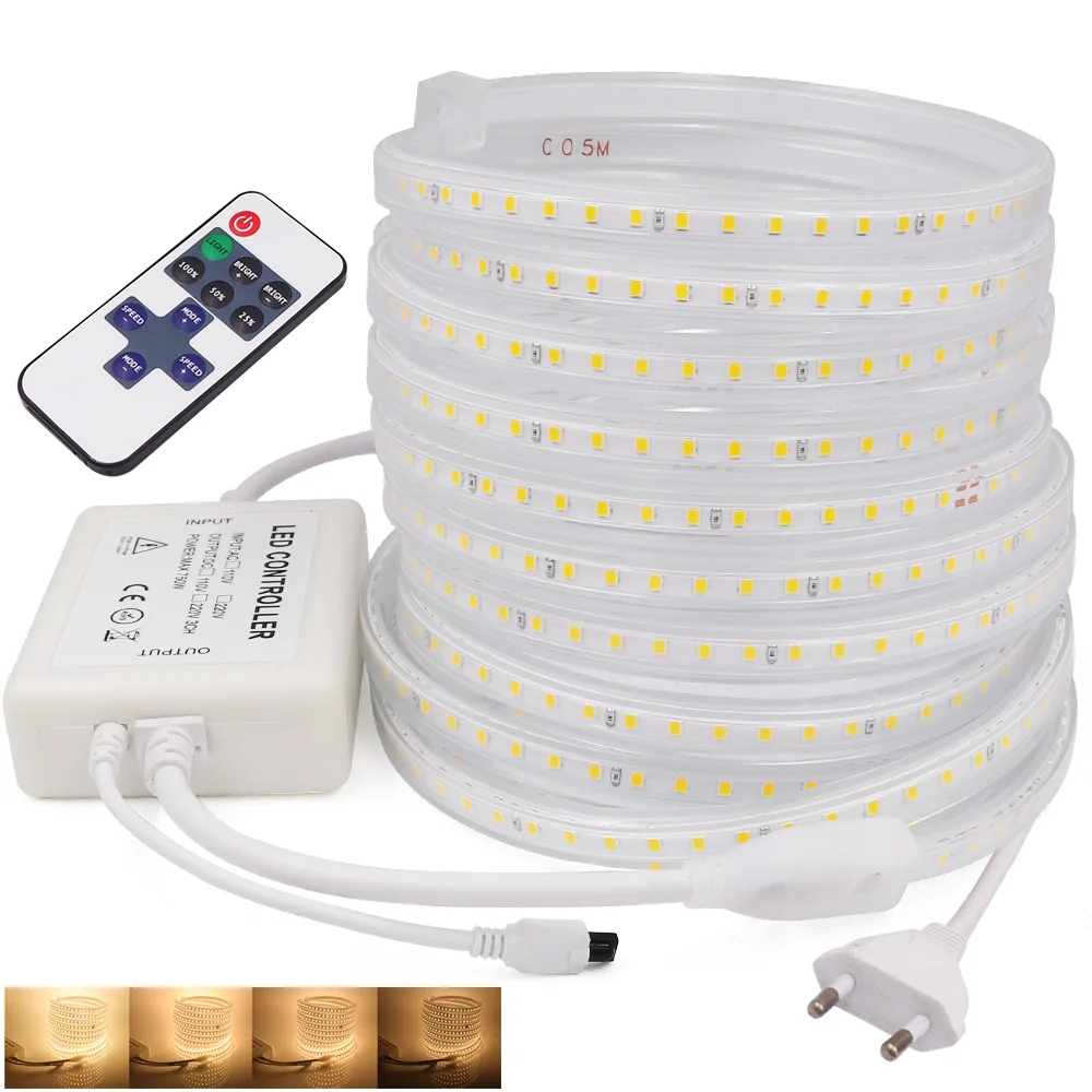 

Dimmable Led Light 220V 110V 2835 High Brightness Led Strip Light Waterproof 120Leds/M Remote Control Led Tape Ribbon Flex Light