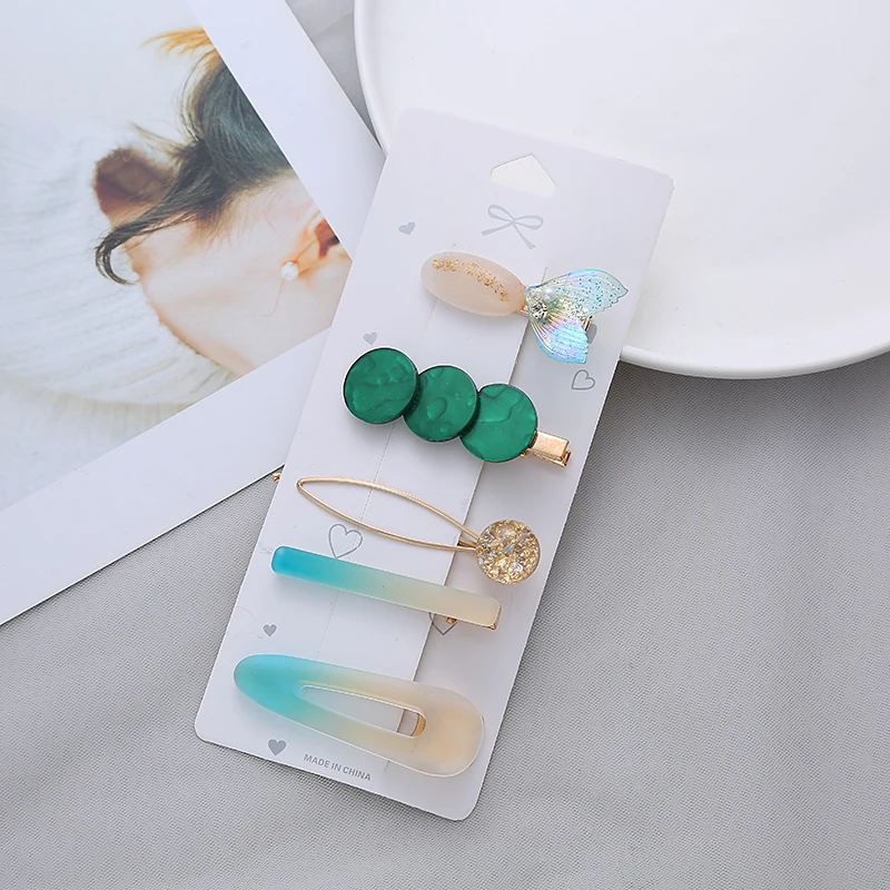 

5-piece set of Korean ins jade heart hairpin side clip bangs clip girl net red headdress hairpin hair accessory set