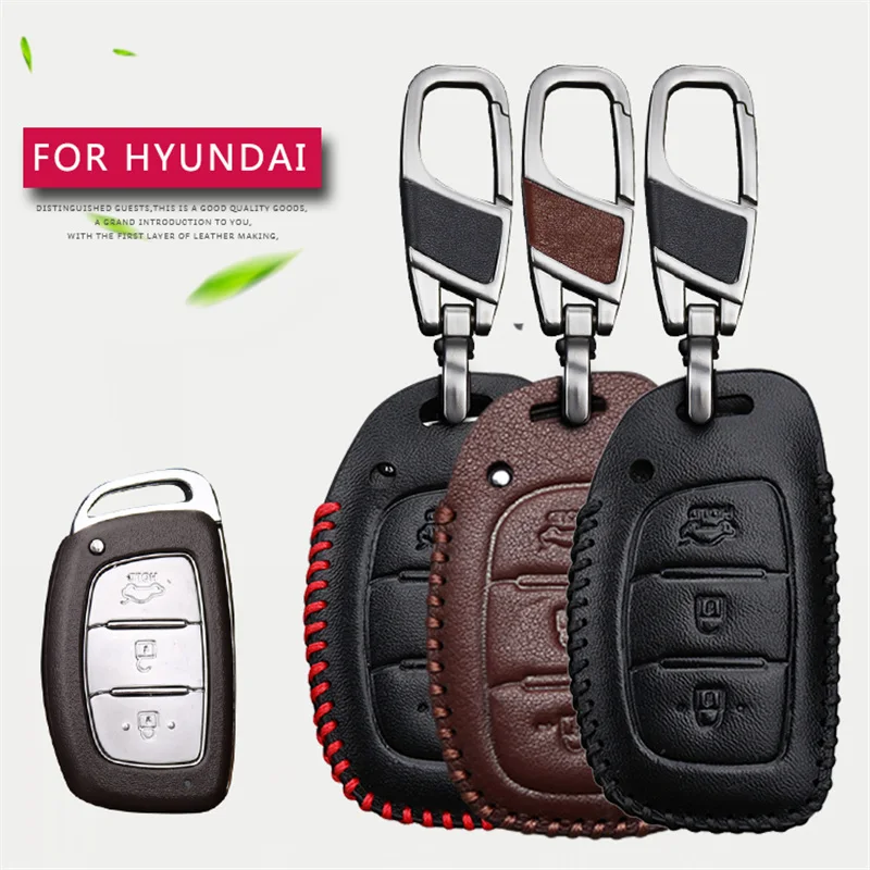 Кожаный чехол для автомобильного ключа Hyundai I40 I30 I20 I10 IX20 IX35 Tucson Solaris Creta пуговицы с