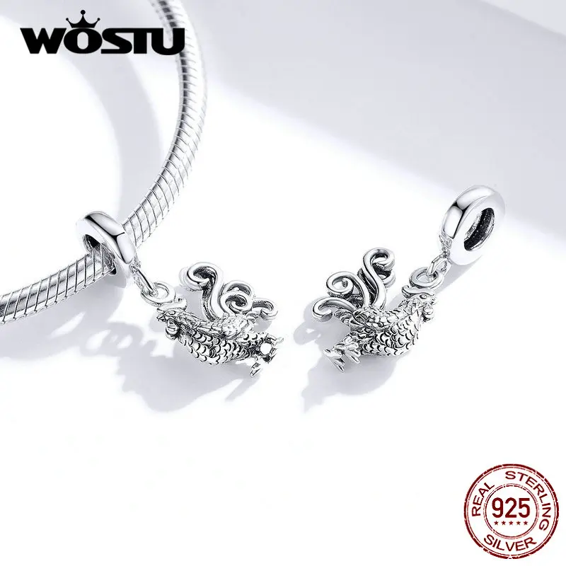 WOSTU, новинка, модный 925 пробы, Серебряный петух, бусины, животные, талисманы, подходят к оригинальному браслету, кулон для женщин, ювелирное изделие, подарок CQC1337