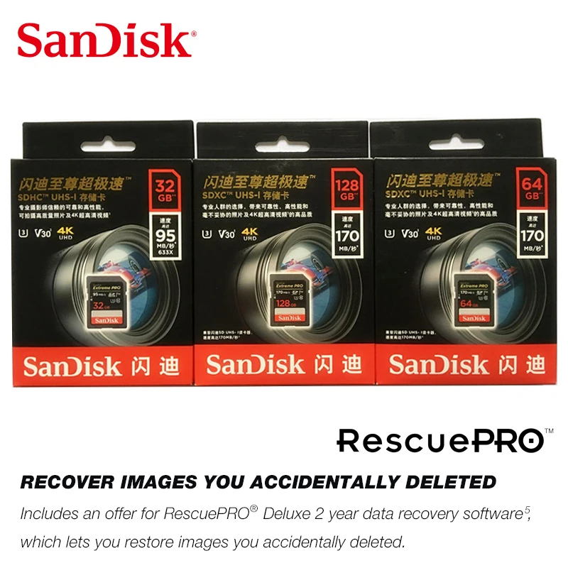 Карта памяти SanDisk Extreme Pro 32 Гб 64 128 ГБ U3 SD карта 256 512 V30 4K для SLR камеры SDXC SDHC с