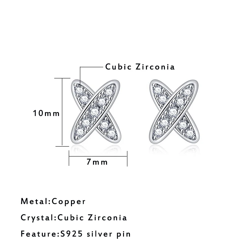 Женские серьги гвоздики с фианитами корейские элегантные в форме Креста
