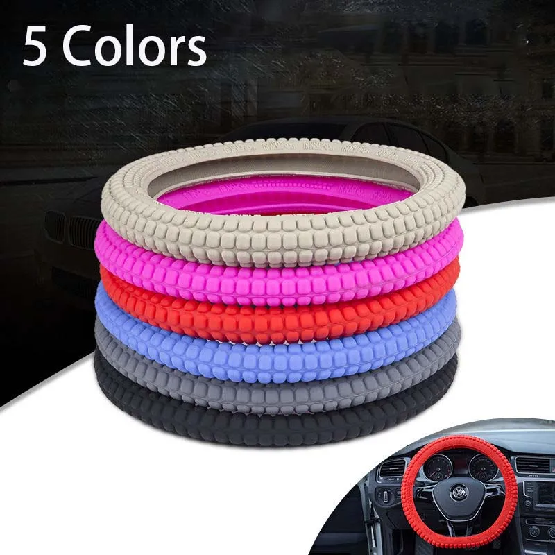 

38cm Car Sterring Wheel Cover Silicone Four Season Summer Non-slip Texture Soft Universal Braiding Cover for Steering Wheel