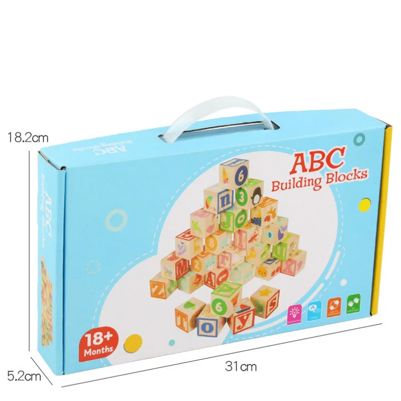 Детские деревянные блоки алфавит Монтессори цифровые ABC 6 боковые кубики 26