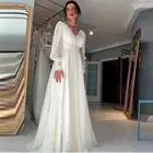 Свадебное платье, винтажное кружевное шифоновое платье-трапеция с пышными длинными рукавами и V-образным вырезом, платье для невесты, в пол, женское платье