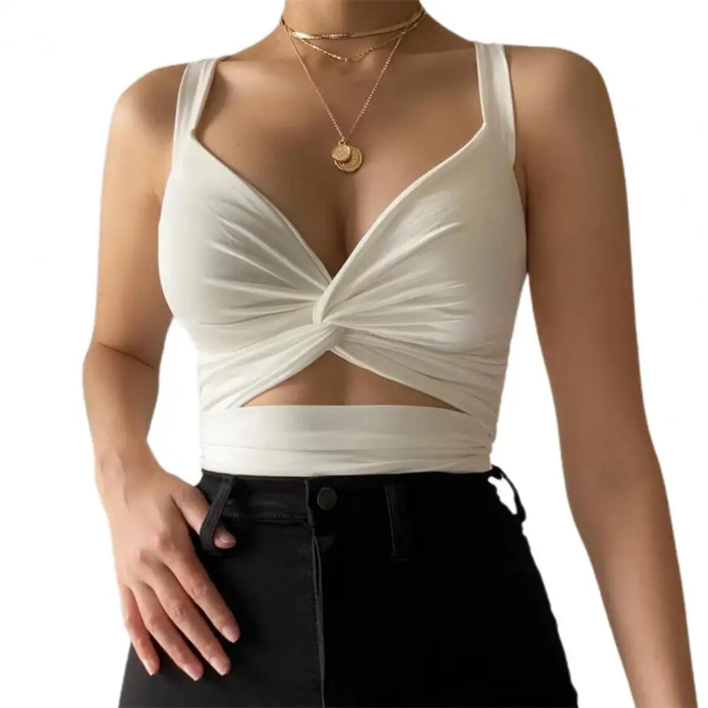 

40%HOTSexy Women Vest V Neck Backless Solid Color Chest Knot Bandage Backless Camisole Blouse for Summer