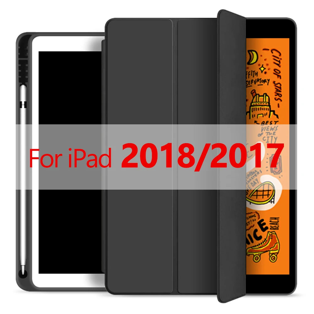 Для ipad чехол карандаш держатель Funda для ipad 6-го поколения для ipad Mini 5 ipad 10,2 / 9,7 чехол - Цвет: Black 2018 9.7