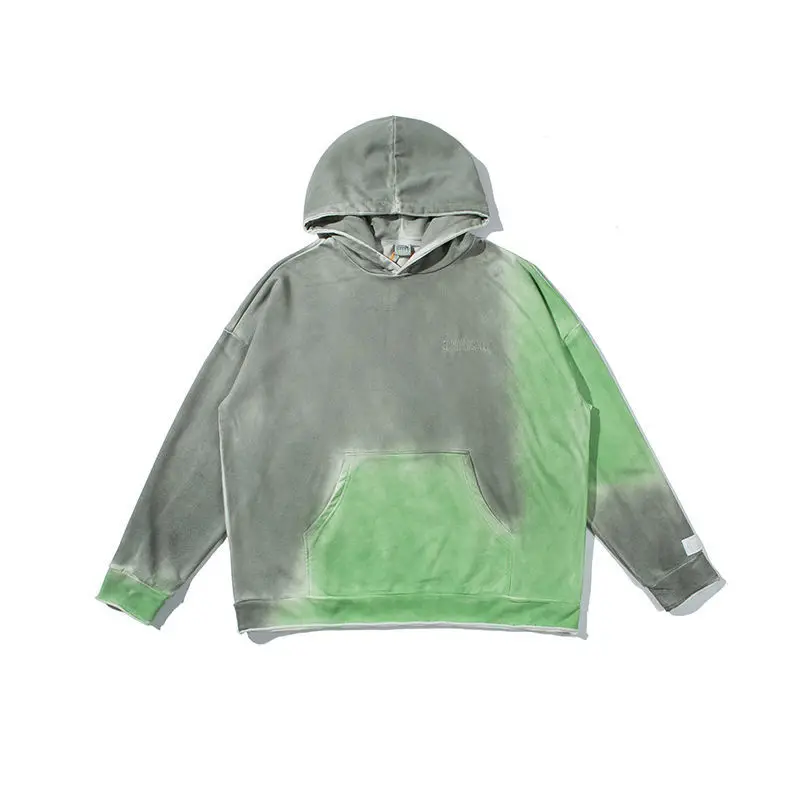 

Plus velvet sweater men hooded country autumn tie-dye gradient high street style hip hop couple loose coat