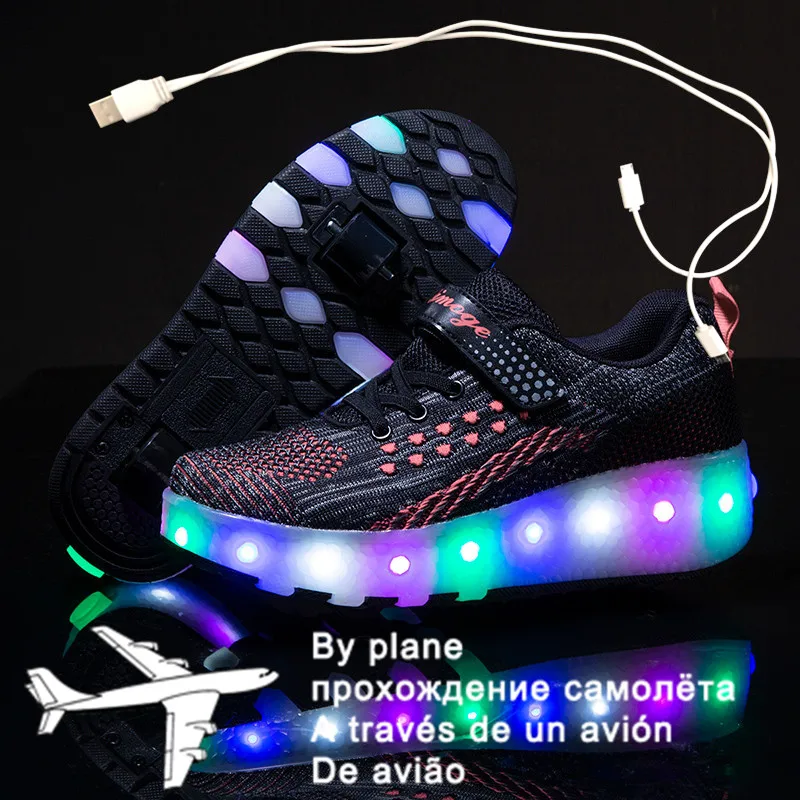 

2021 New 27-40 USB Charging Children Sneakers With 2 Wheels Girls Boys Led Shoes Kids Sneakers With Wheels Roller Skate Shoes