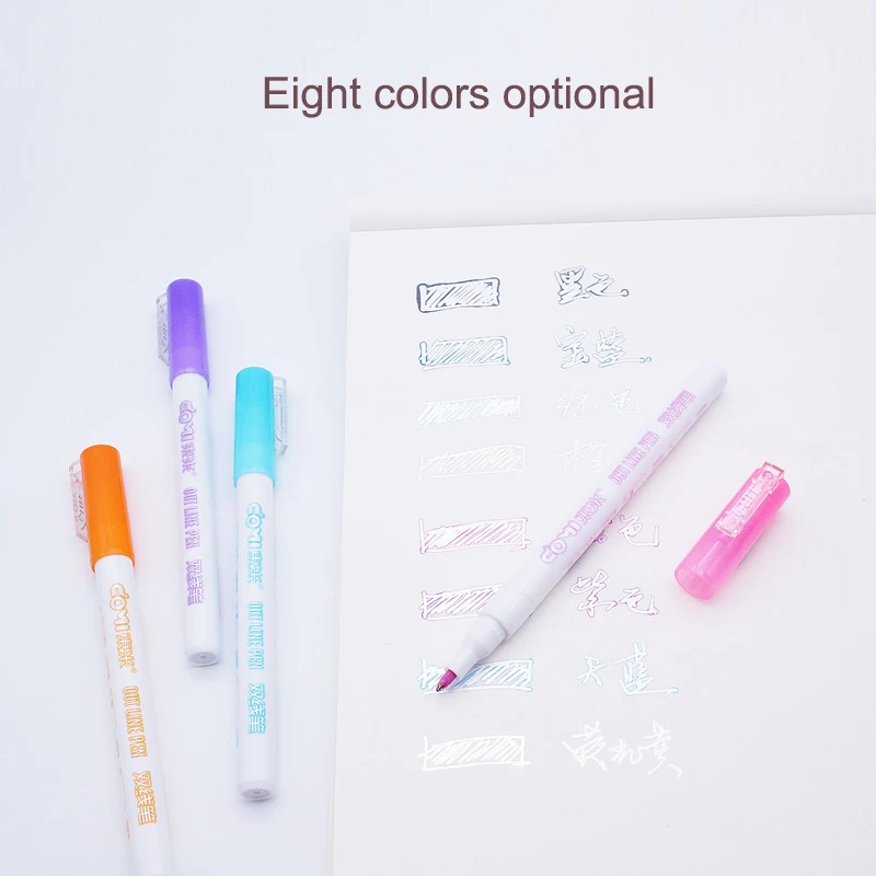 

8Pcs/Set Double Liner Outline Pen Writing Drawing Pens Stationery Highlighters Office School Supplies Highlighters Pens Tools
