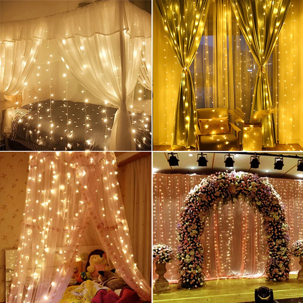 LED Curtain Garland String Lights USB Battery Remote Festoon Wedding Party Christmas Decorations Room New Year's Decor | Лампы и