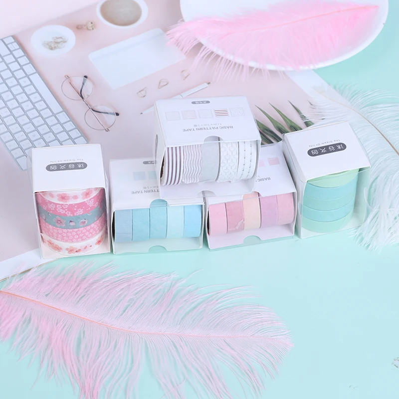

5Pcs/Set DIY Stationery Tape Cute Solid Color Decorative Tape For Scrapbooking